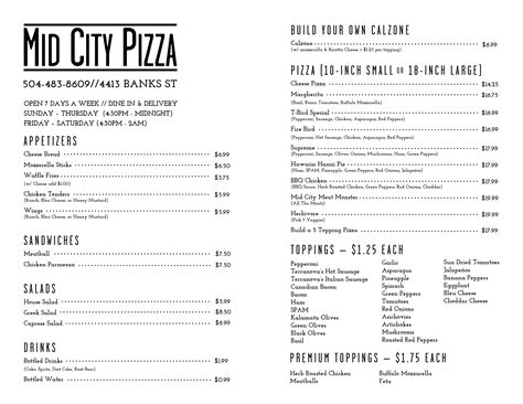 Mid city pizza - Feb 28, 2024 · Mid-City Pizza is known for broad, thin-crusted pizza cut from the cloth of the New York-style classic, and also for a distinctive look for the pizzerias themselves, done with murals and memorabilia. 